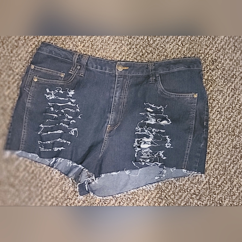 ZoeyBeth Distressed High-Rise Dark Gray Denim Shorts